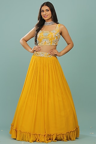 Mustard Yellow Embroidered Lehenga Set by SONAL PASRIJA