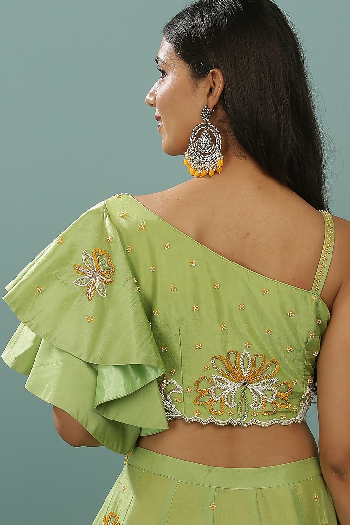 Green & Mustard Ombre Frilled Wedding Lehenga Set by SONAL PASRIJA at Pernia's Pop Up Shop
