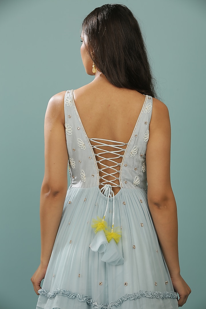 Powder Blue Embroidered Wedding Anarkali Set by SONAL PASRIJA at Pernia's Pop Up Shop
