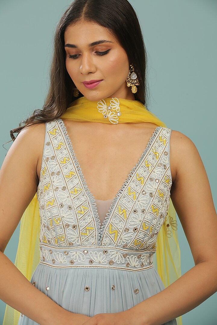 Powder Blue Embroidered Wedding Anarkali Set by SONAL PASRIJA at Pernia's Pop Up Shop