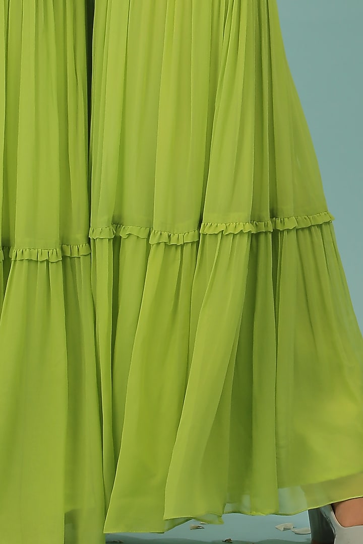 Lime Green Georgette & Upada Silk Layered Gharara Set by SONAL PASRIJA at Pernia's Pop Up Shop