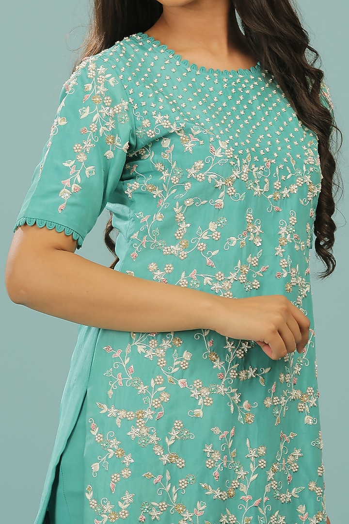 Teal Blue Georgette & Upada Silk Layered Gharara Set by SONAL PASRIJA at Pernia's Pop Up Shop