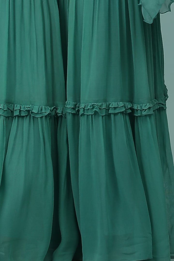 Teal Blue Georgette & Upada Silk Layered Gharara Set by SONAL PASRIJA at Pernia's Pop Up Shop