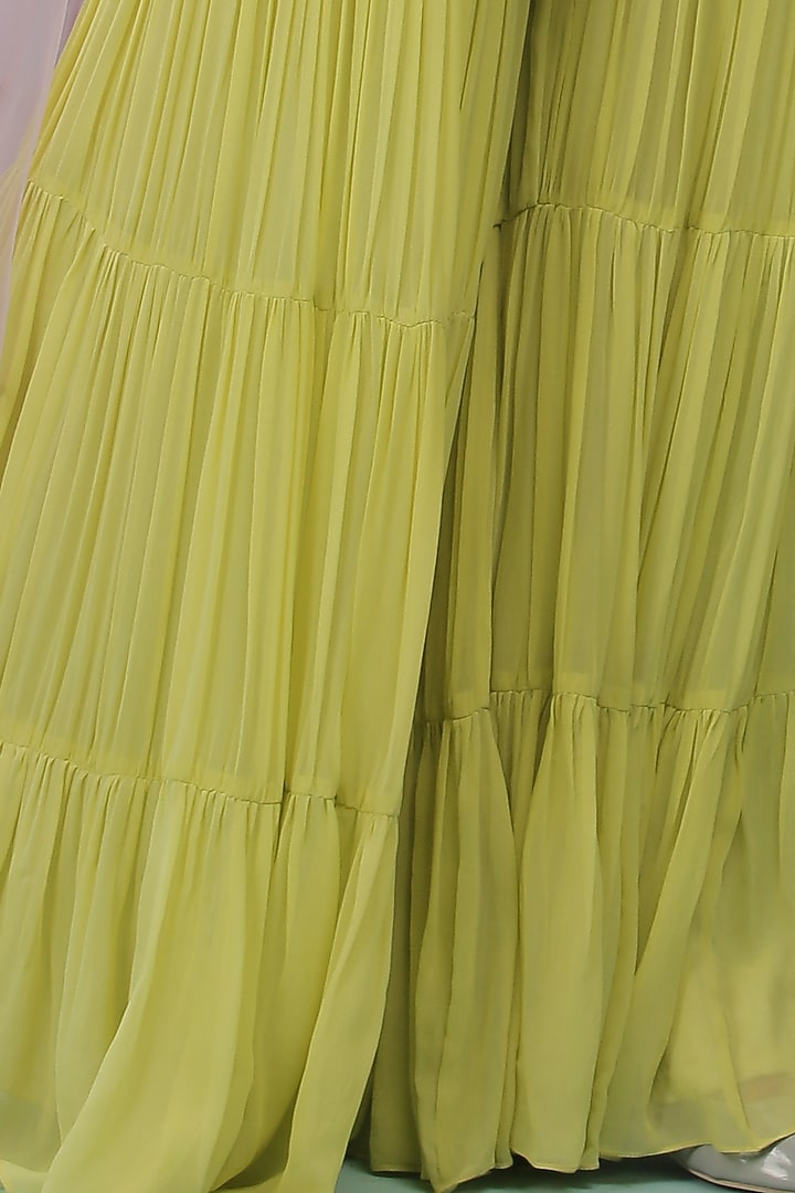 Light Green Georgette Layered Gharara Set by SONAL PASRIJA at Pernia's Pop Up Shop