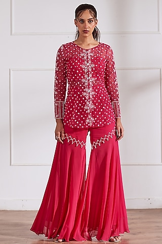 Fuchsia Georgette Gharara Set by SONAL PASRIJA