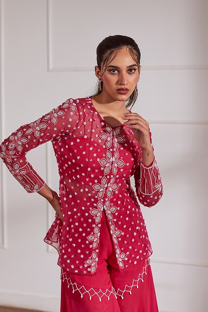 Fuchsia Georgette Gharara Set by SONAL PASRIJA at Pernia's Pop Up Shop