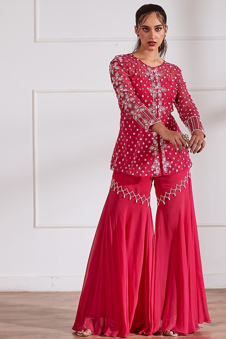 Fuchsia Georgette Gharara Set by SONAL PASRIJA at Pernia's Pop Up Shop