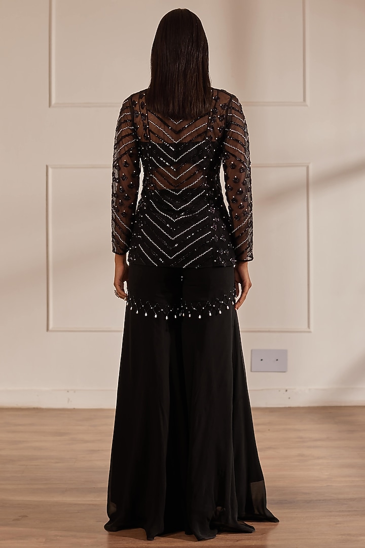 Black Georgette Gharara Set by SONAL PASRIJA at Pernia's Pop Up Shop
