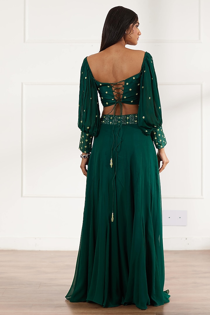 Bottle Green Georgette & Upada Silk Party Wear Sharara Set by SONAL PASRIJA at Pernia's Pop Up Shop
