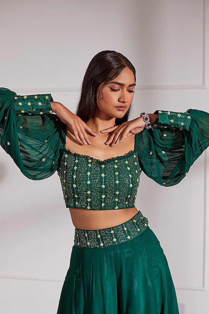Bottle Green Georgette & Upada Silk Party Wear Sharara Set by SONAL PASRIJA at Pernia's Pop Up Shop