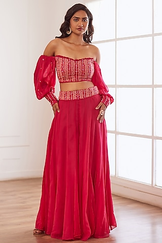 Fuchsia Georgette & Upada Silk Sharara Set by SONAL PASRIJA