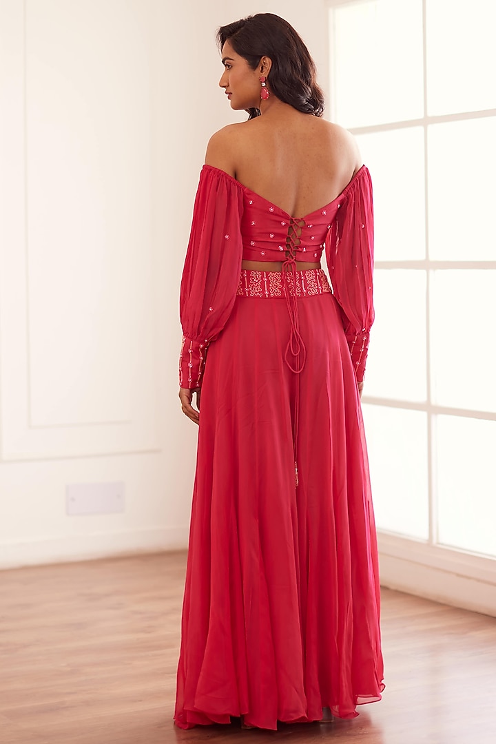 Fuchsia Georgette & Upada Silk Party Wear Sharara Set by SONAL PASRIJA at Pernia's Pop Up Shop