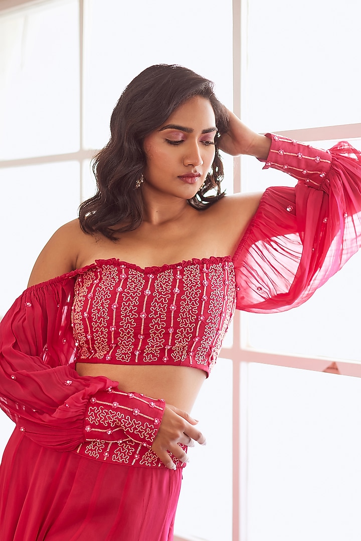 Fuchsia Georgette & Upada Silk Party Wear Sharara Set by SONAL PASRIJA at Pernia's Pop Up Shop