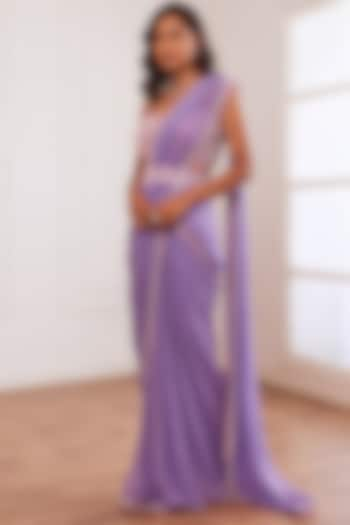 Lavender Georgette & Organza Embroidered Pre-Draped Saree Set by SONAL PASRIJA at Pernia's Pop Up Shop