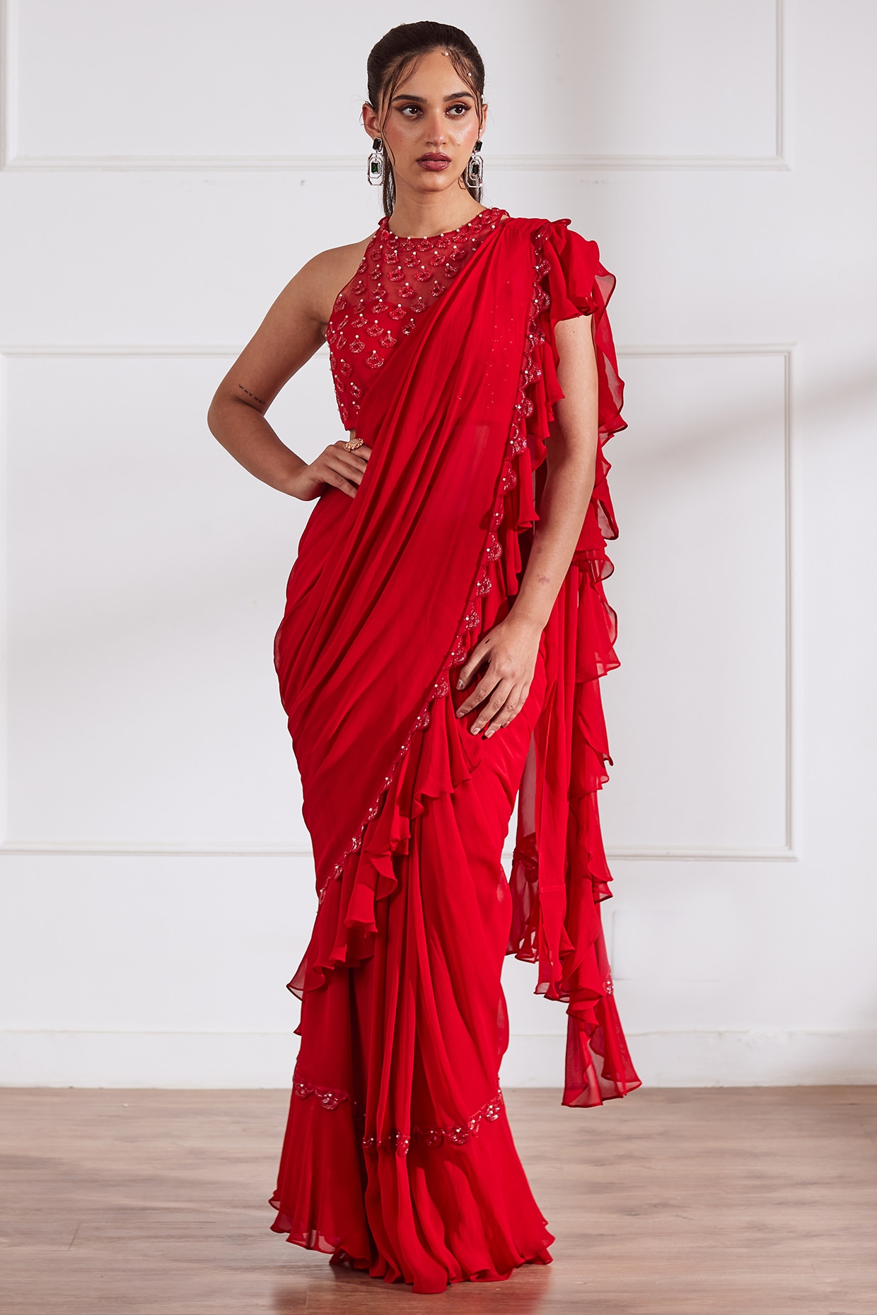 Colorful CDM Stone Work Black Sari Georgette Saree With Printed Blouse  Dress Top | eBay
