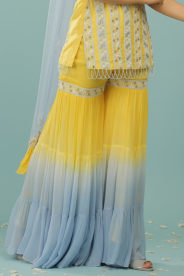 Lemon Yellow Ombre Opada Silk & Georgette Gharara Set by SONAL PASRIJA at Pernia's Pop Up Shop