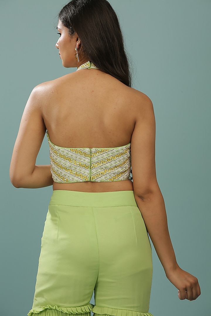 Pastel Green Opada Silk & Georgette Gharara Wedding Saree Set by SONAL PASRIJA at Pernia's Pop Up Shop