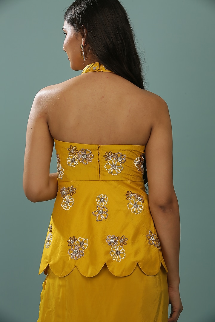Mustard Yellow Draped Skirt Set by SONAL PASRIJA at Pernia's Pop Up Shop