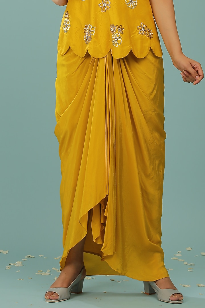 Mustard Yellow Draped Skirt Set by SONAL PASRIJA at Pernia's Pop Up Shop