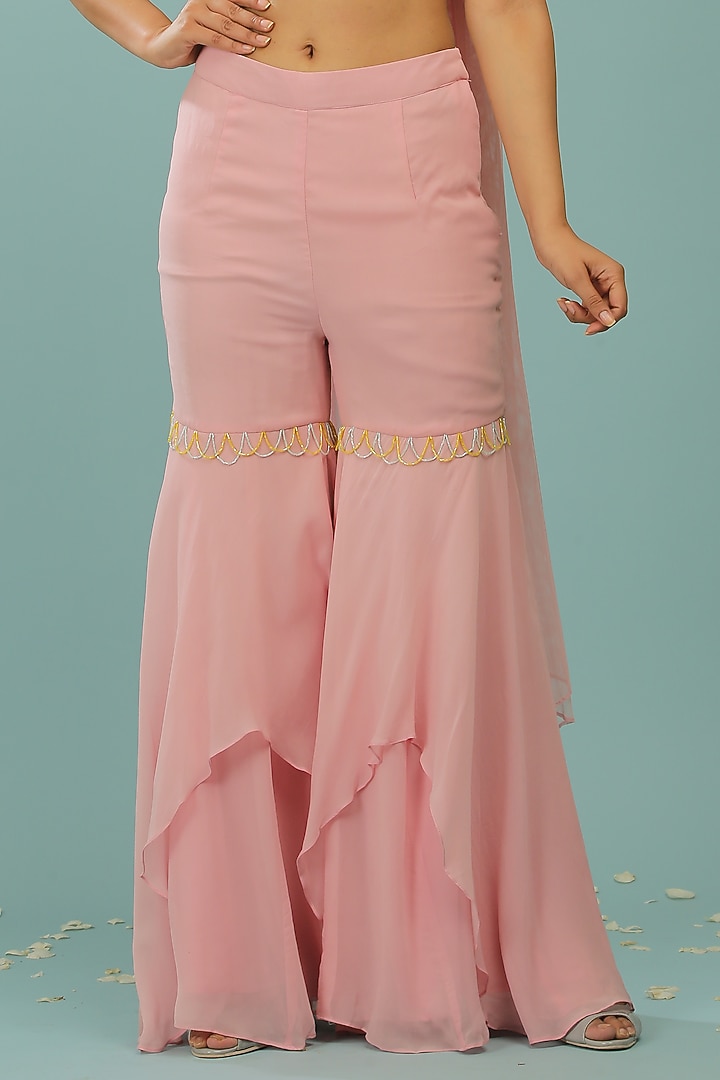 Powder Pink Opada Silk & Georgette Gharara Set by SONAL PASRIJA at Pernia's Pop Up Shop