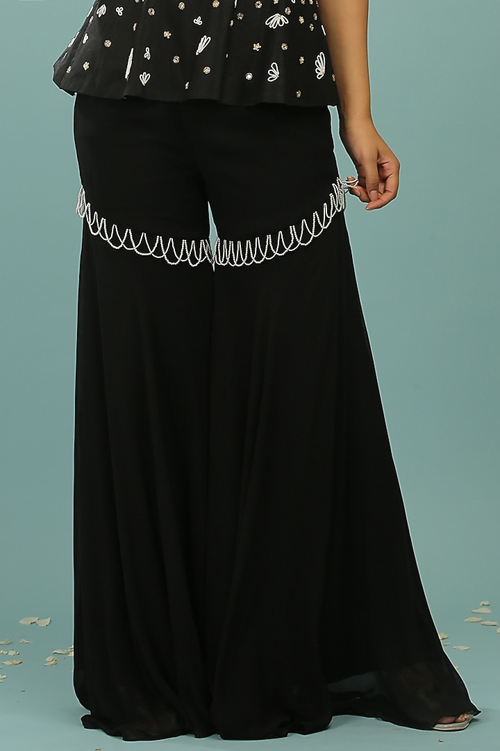 Black Raw Silk & Georgette Gharara Set by SONAL PASRIJA at Pernia's Pop Up Shop