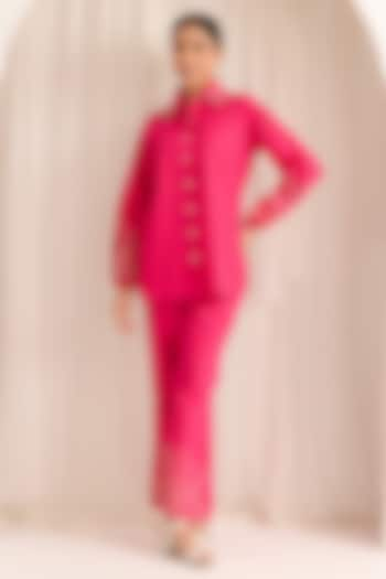 Pink Cotton Hand Embroidered Co-Ord Set by Sonal Pasrija at Pernia's Pop Up Shop