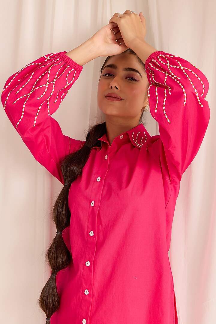 Pink Cotton Hand Embroidered Co-Ord Set by Sonal Pasrija at Pernia's Pop Up Shop