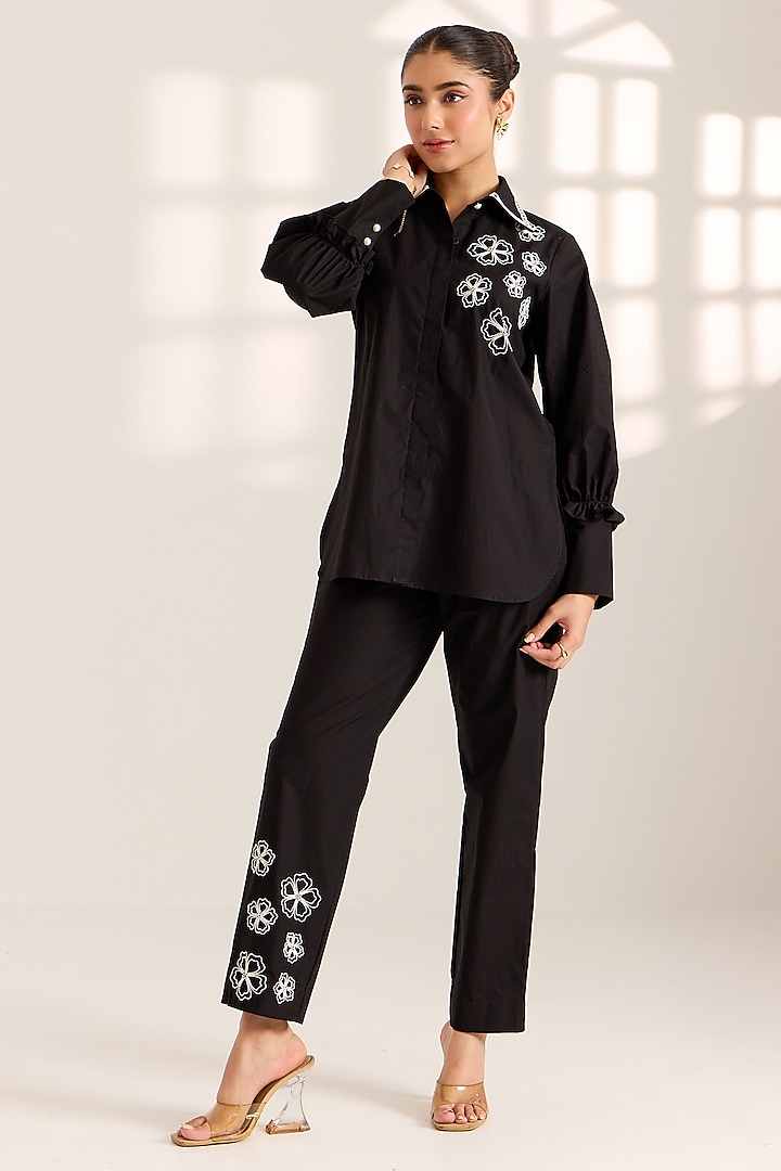 Black Cotton Hand Embroidered Co-Ord Set by Sonal Pasrija at Pernia's Pop Up Shop