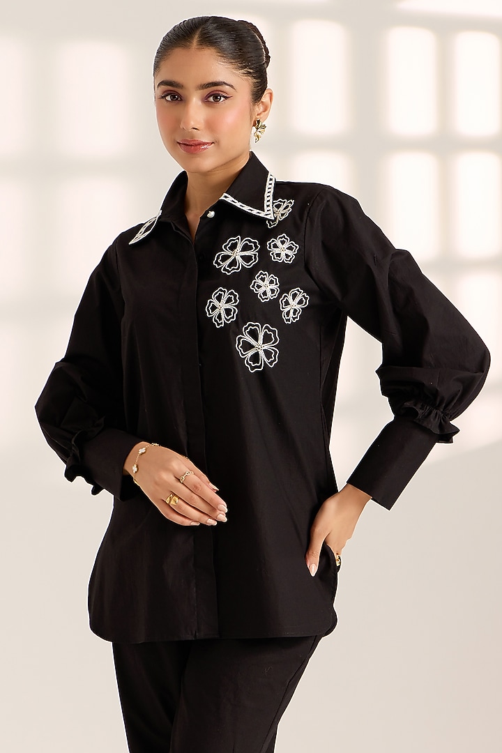 Black Cotton Hand Embroidered Co-Ord Set by Sonal Pasrija at Pernia's Pop Up Shop