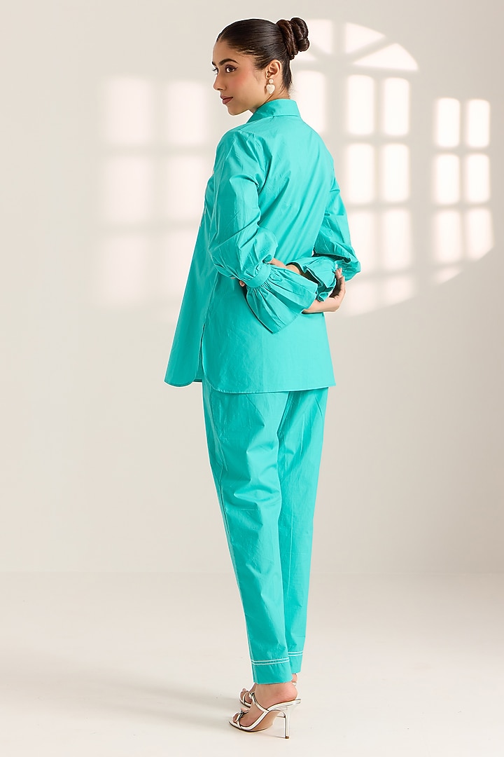 Blue Cotton Hand Embroidered Co-Ord Set by Sonal Pasrija at Pernia's Pop Up Shop