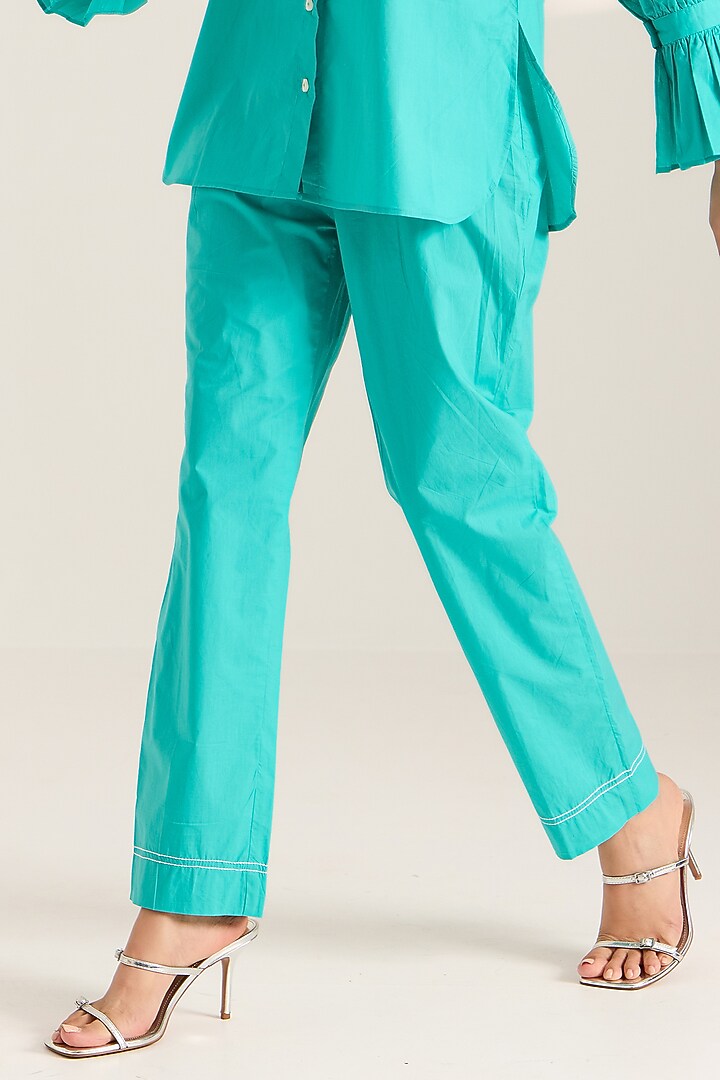 Blue Cotton Hand Embroidered Co-Ord Set by Sonal Pasrija at Pernia's Pop Up Shop