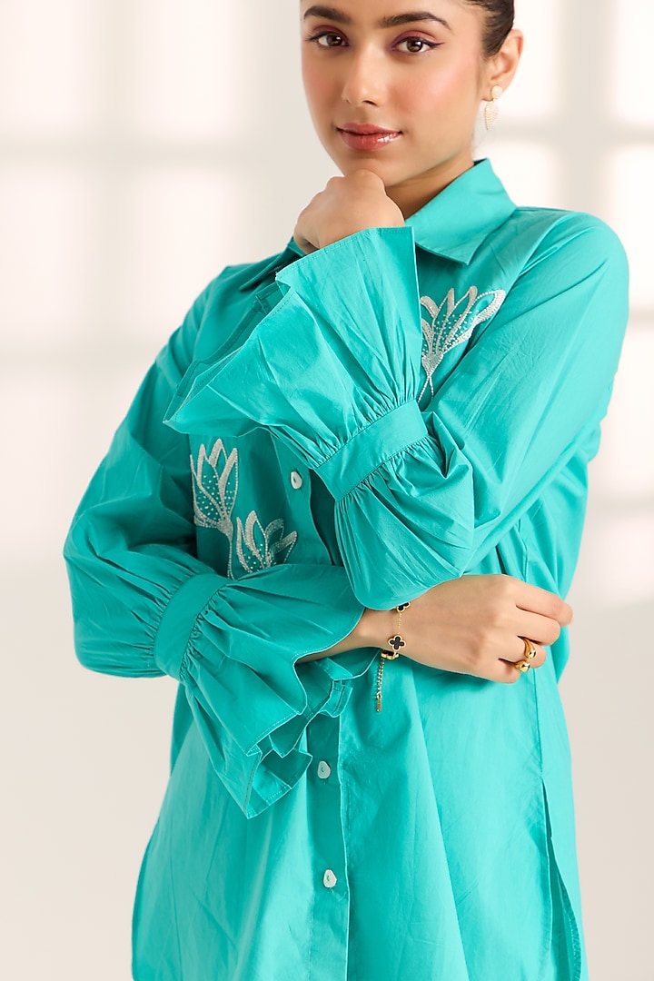Blue Cotton Hand Embroidered Co-Ord Set by Sonal Pasrija at Pernia's Pop Up Shop