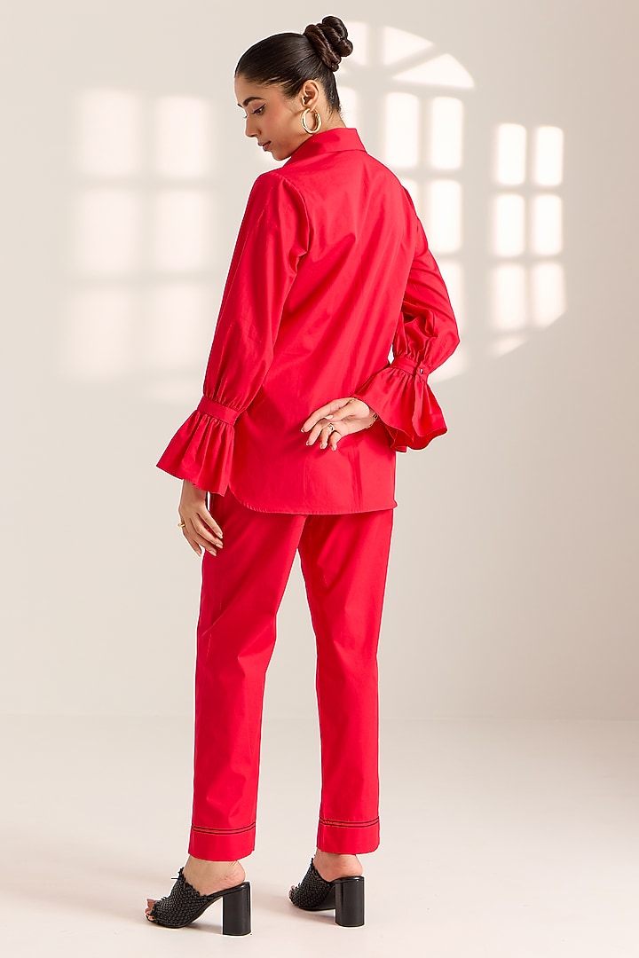 Red Cotton Hand Embroidered Co-Ord Set by Sonal Pasrija at Pernia's Pop Up Shop
