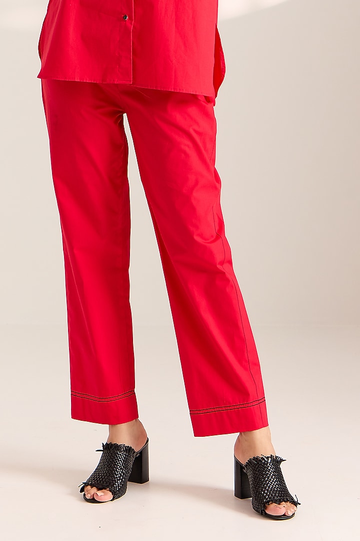 Red Cotton Hand Embroidered Co-Ord Set by Sonal Pasrija at Pernia's Pop Up Shop