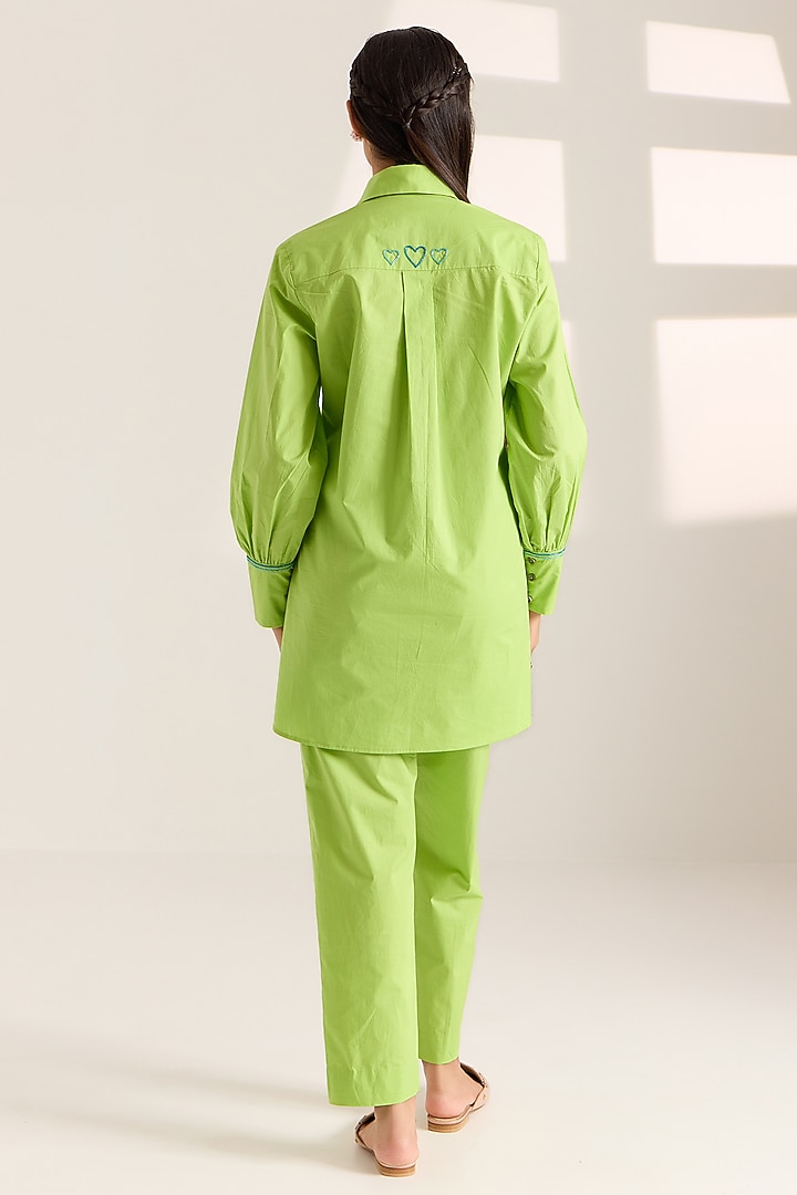 Green Cotton Embroidered Co-Ord Set by Sonal Pasrija at Pernia's Pop Up Shop