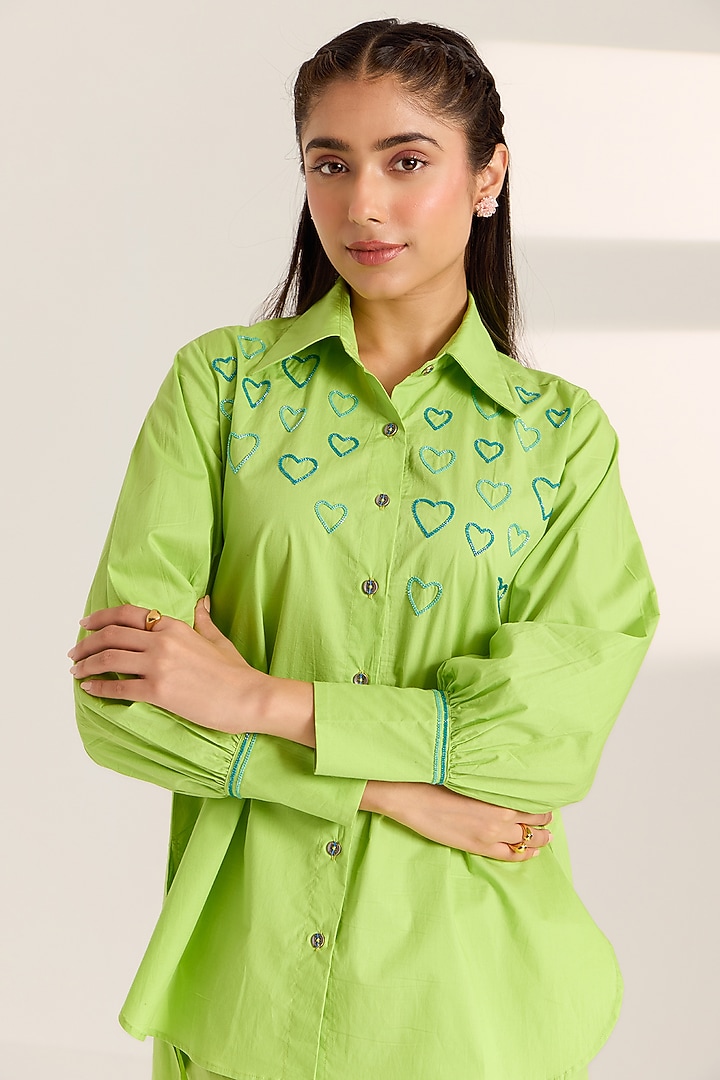 Green Cotton Embroidered Co-Ord Set by Sonal Pasrija at Pernia's Pop Up Shop