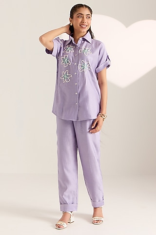 Lilac Chanderi Hand Embroidered Co-Ord Set by Sonal Pasrija