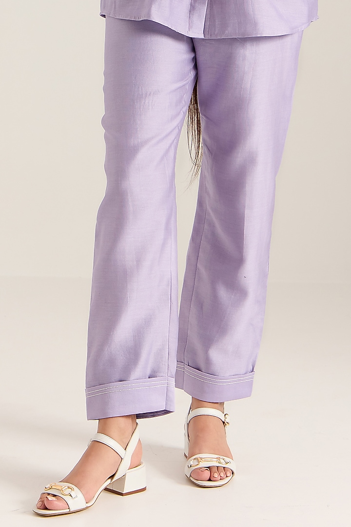 Lilac Chanderi Hand Embroidered Co-Ord Set by Sonal Pasrija at Pernia's Pop Up Shop