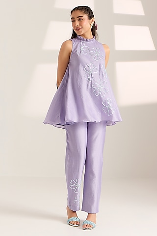 Lilac Chanderi Hand Embroidered Co-Ord Set by Sonal Pasrija