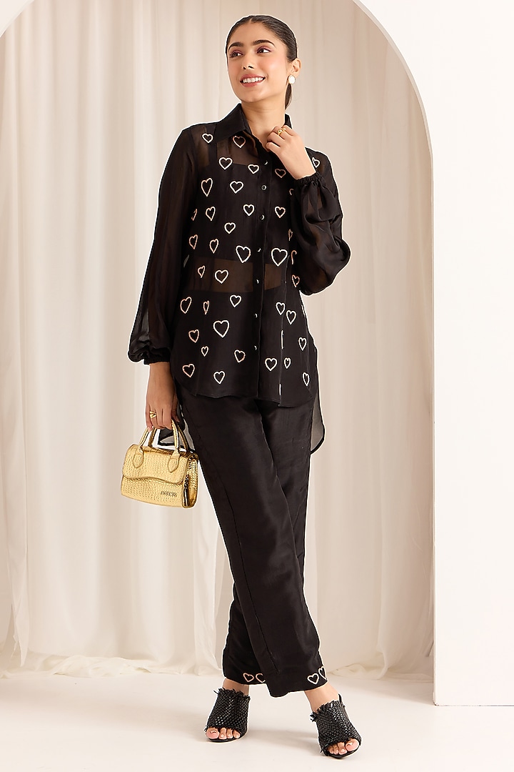 Black Organza Embroidered Co-Ord Set by Sonal Pasrija at Pernia's Pop Up Shop