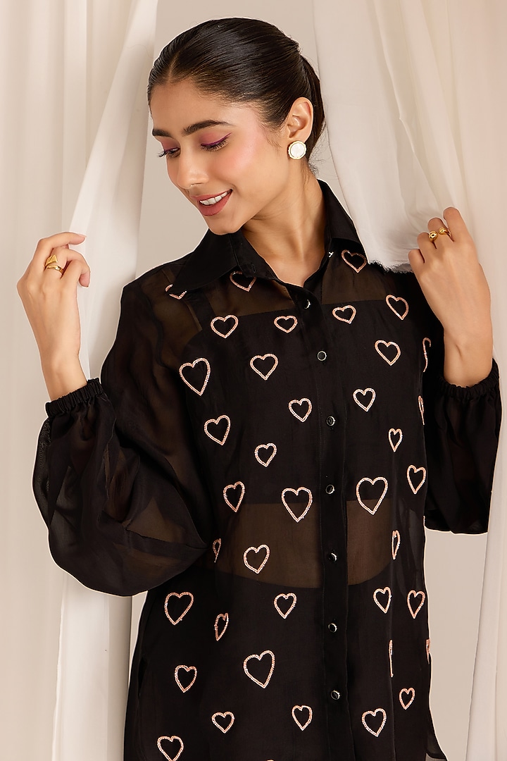 Black Organza Embroidered Co-Ord Set by Sonal Pasrija at Pernia's Pop Up Shop
