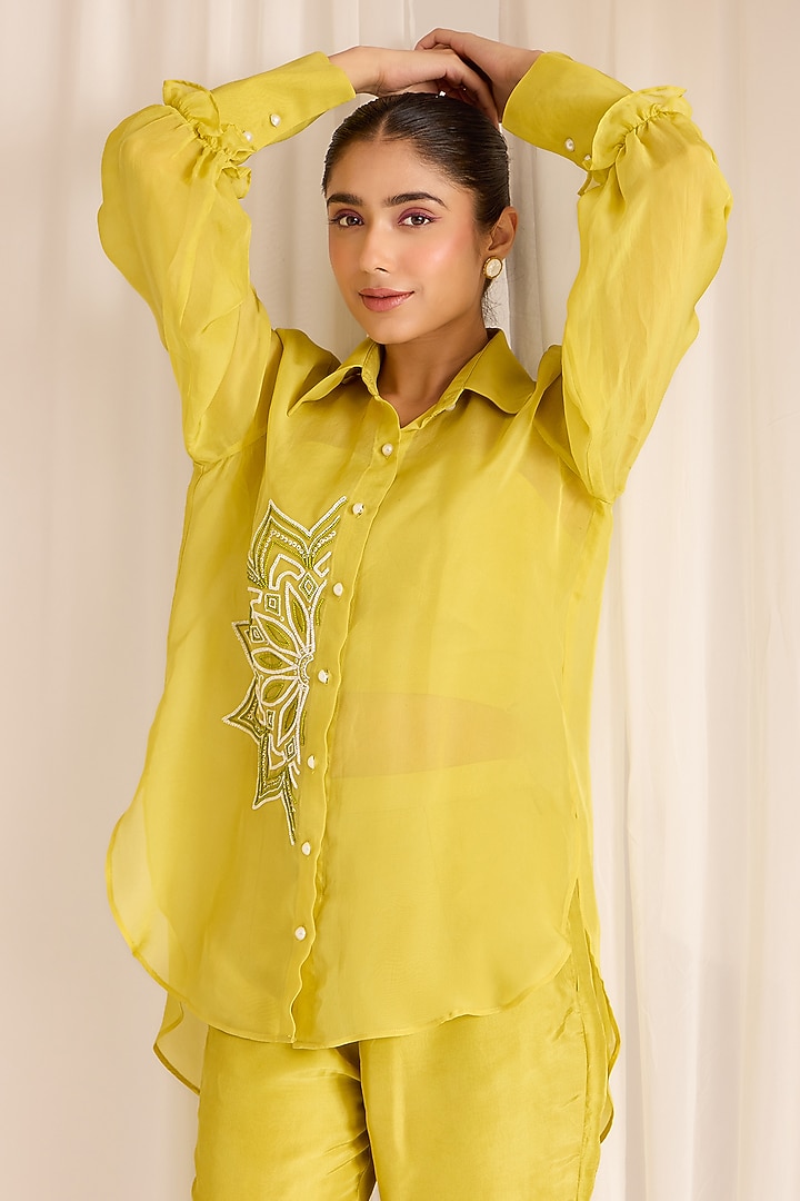 Lime Yellow Organza Embroidered Co-Ord Set by Sonal Pasrija at Pernia's Pop Up Shop
