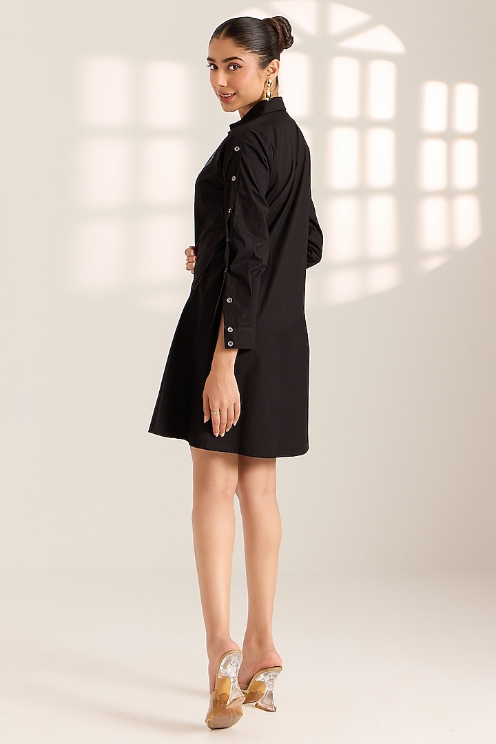 Black Cotton Floral Embroidered Summer Shirt Dress by Sonal Pasrija at Pernia's Pop Up Shop