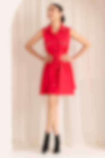 Red Cotton Mini Shirt Dress by Sonal Pasrija at Pernia's Pop Up Shop