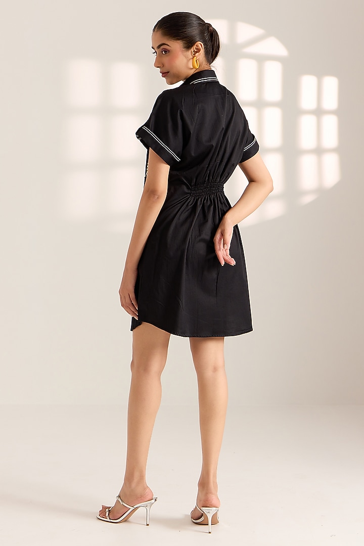 Black Cotton Hand Embroidered Summer Shirt Dress by Sonal Pasrija at Pernia's Pop Up Shop