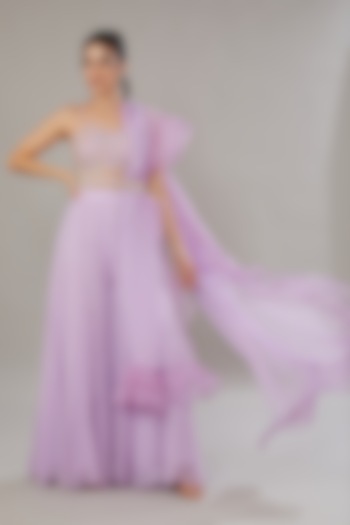 Lilac Silk & Georgette Palazzo Party Wear Saree Set by SONAL PASRIJA at Pernia's Pop Up Shop