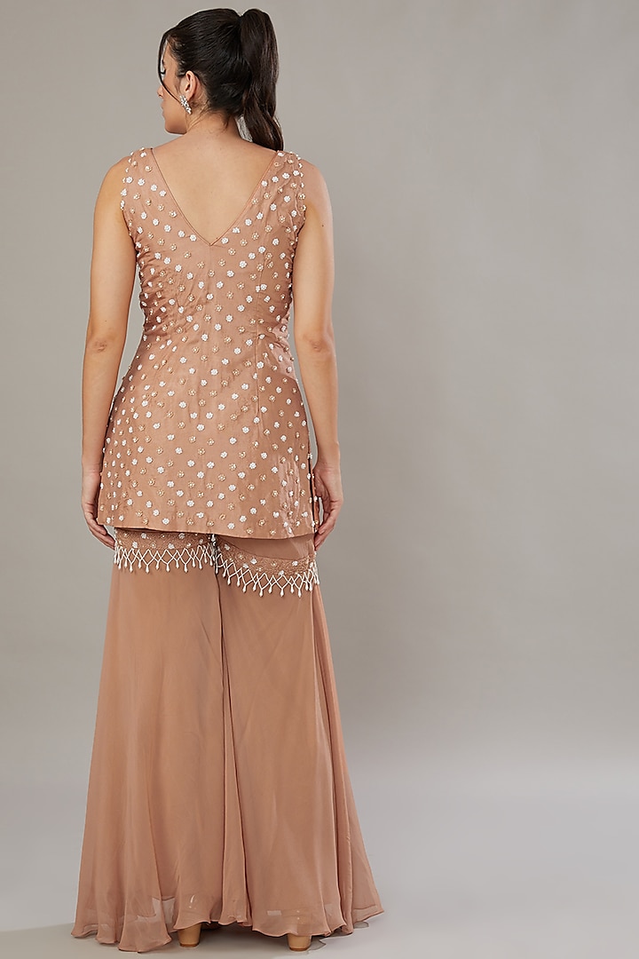 Beige Silk & Georgette Embroidered Gharara Set by SONAL PASRIJA at Pernia's Pop Up Shop