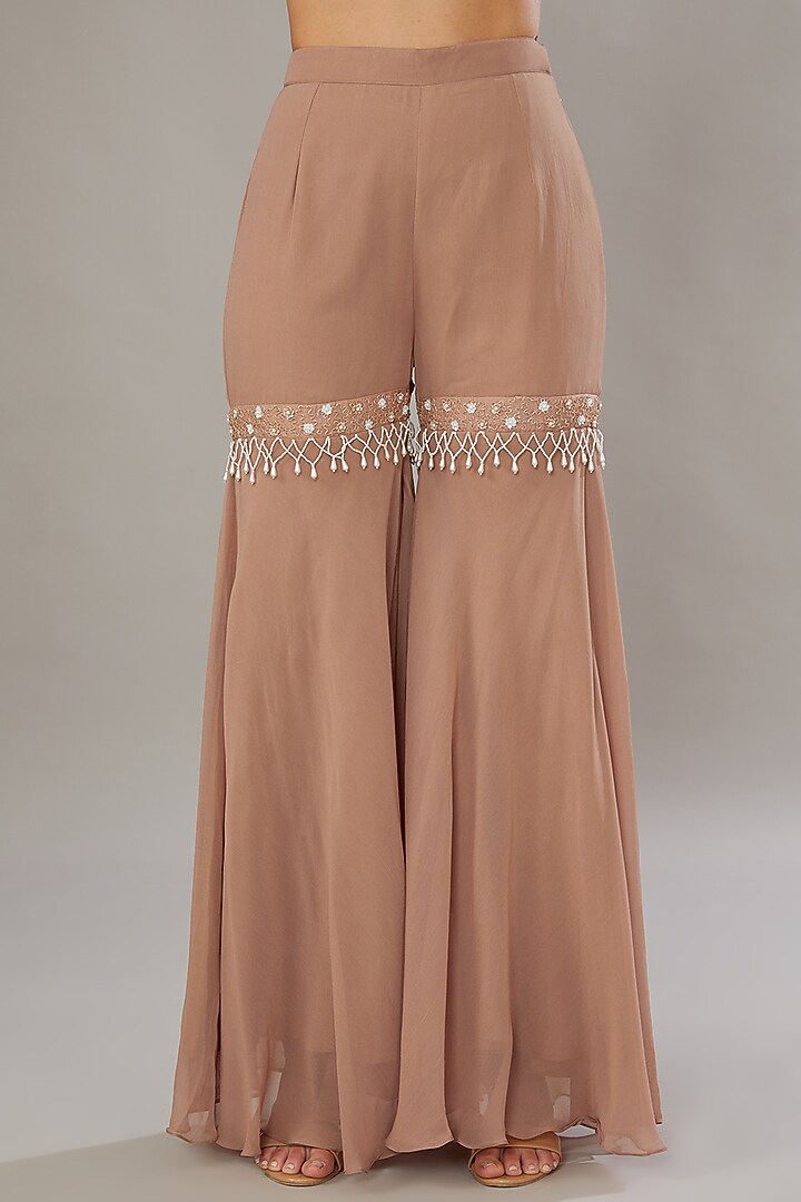 Beige Silk & Georgette Embroidered Gharara Set by SONAL PASRIJA at Pernia's Pop Up Shop