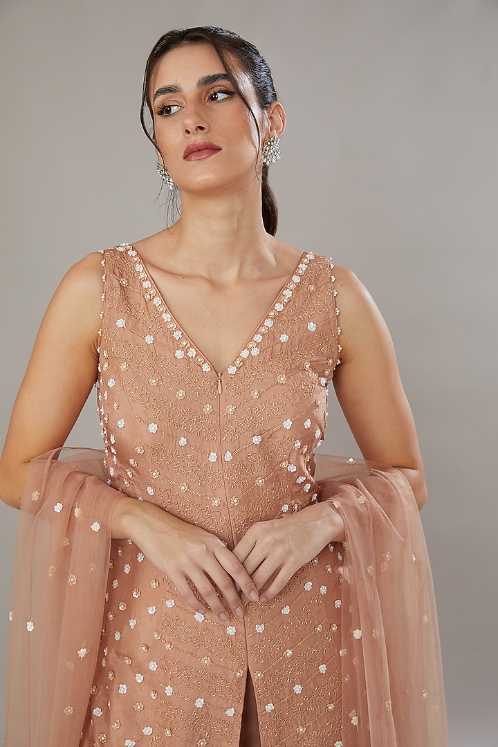 Beige Silk & Georgette Embroidered Gharara Set by SONAL PASRIJA at Pernia's Pop Up Shop