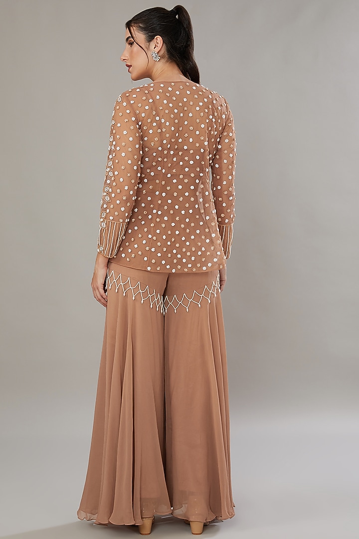Beige Silk & Georgette Embroidered Gharara Set by SONAL PASRIJA at Pernia's Pop Up Shop